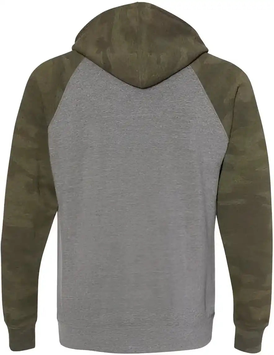 Independent Trading co Prm33sbp Unisex Special Blend Raglan Hooded Sweatshirt - Nickel Heather Forest Camo