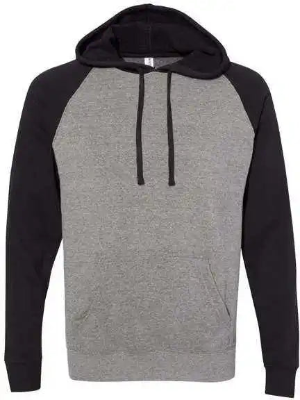 Independent Trading co Prm33sbp Unisex Special Blend Raglan Hooded Sweatshirt Nickel Heather Black