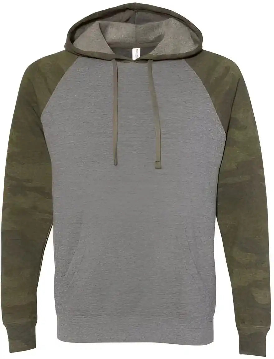 Independent Trading co Prm33sbp Unisex Special Blend Raglan Hooded Sweatshirt - Nickel Heather Forest Camo