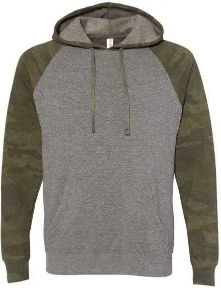 Independent Trading co Prm33sbp Unisex Special Blend Raglan Hooded Sweatshirt Nickel Heather Forest Camo