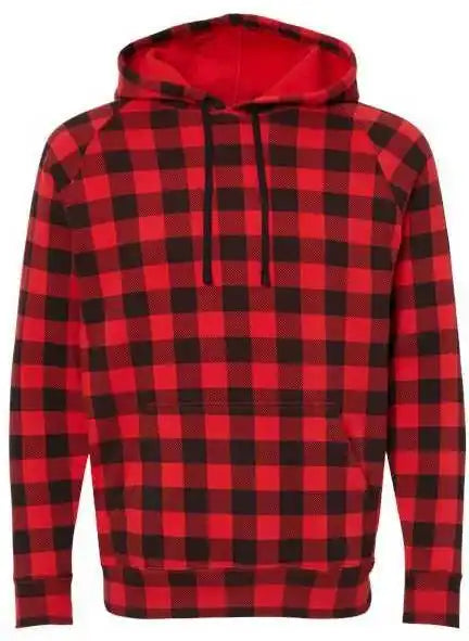 Independent Trading co Prm33sbp Unisex Special Blend Raglan Hooded Sweatshirt - Red Buffalo Plaid