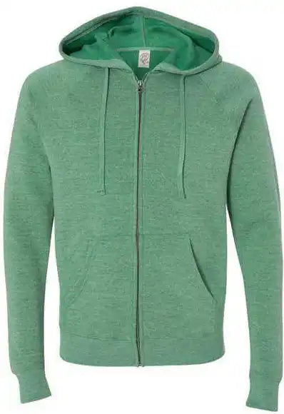 Independent Trading co Prm33sbz Unisex Special Blend Raglan Full Zip Hooded Sweatshirt Sea Green
