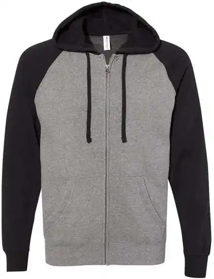 Independent Trading co Prm33sbz Unisex Special Blend Raglan Full-zip Hooded Sweatshirt - Nickel Heather Black
