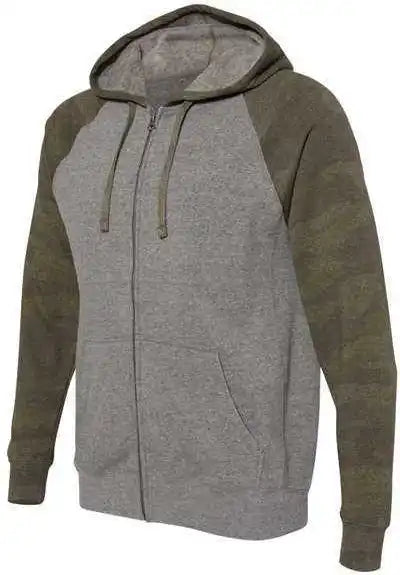 Independent Trading co Prm33sbz Unisex Special Blend Raglan Full-zip Hooded Sweatshirt - Nickel Heather Forest Camo