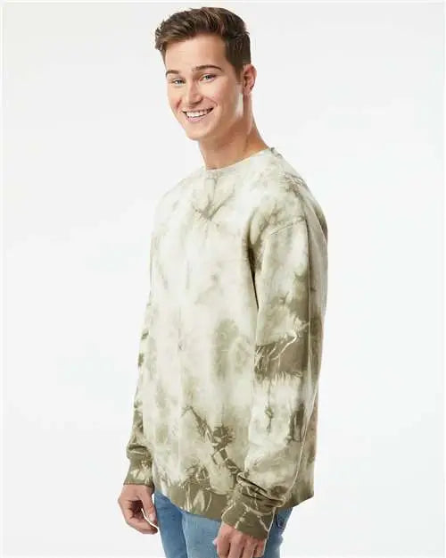 Independent Trading Co. Prm3500td Midweight Tie-dyed Crewneck Sweatshirt - Tie Dye Olive