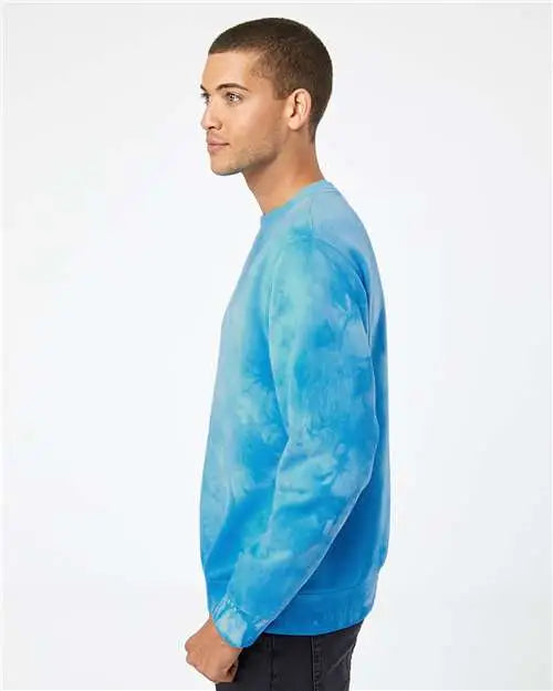 Independent Trading Co. Prm3500td Midweight Tie-dyed Crewneck Sweatshirt - Tie Dye Aqua Blue