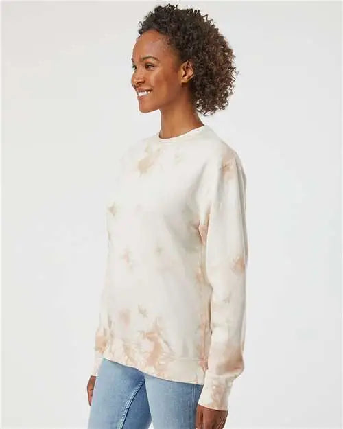 Independent Trading Co. Prm3500td Midweight Tie-dyed Crewneck Sweatshirt - Tie Dye Dusty Pink