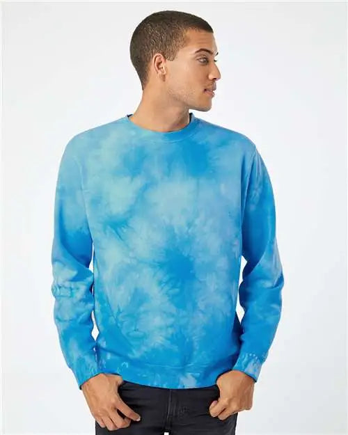 Independent Trading Co. Prm3500td Midweight Tie-dyed Crewneck Sweatshirt - Tie Dye Aqua Blue