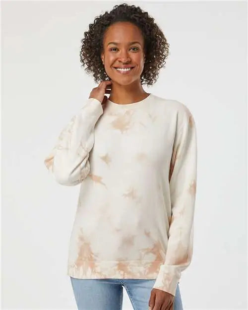 Independent Trading Co. Prm3500td Midweight Tie-dyed Crewneck Sweatshirt - Tie Dye Dusty Pink
