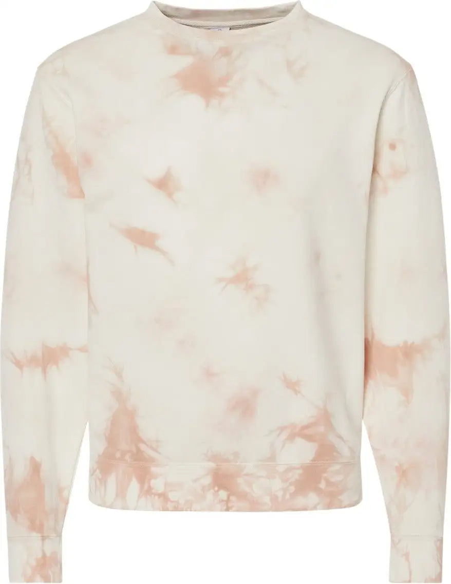 Independent Trading Co. Prm3500td Midweight Tie-dyed Crewneck Sweatshirt - Tie Dye Dusty Pink - Xs