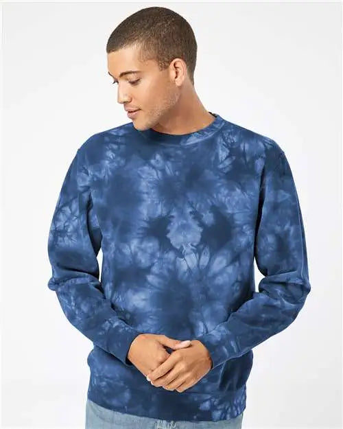 Independent Trading Co. Prm3500td Midweight Tie-dyed Crewneck Sweatshirt - Tie Dye Navy