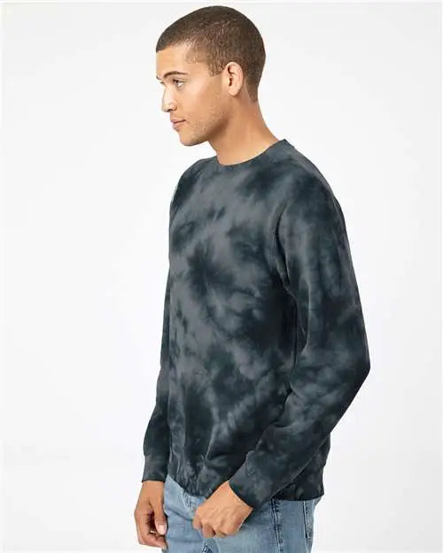 Independent Trading Co. Prm3500td Midweight Tie-dyed Crewneck Sweatshirt - Tie Dye Black
