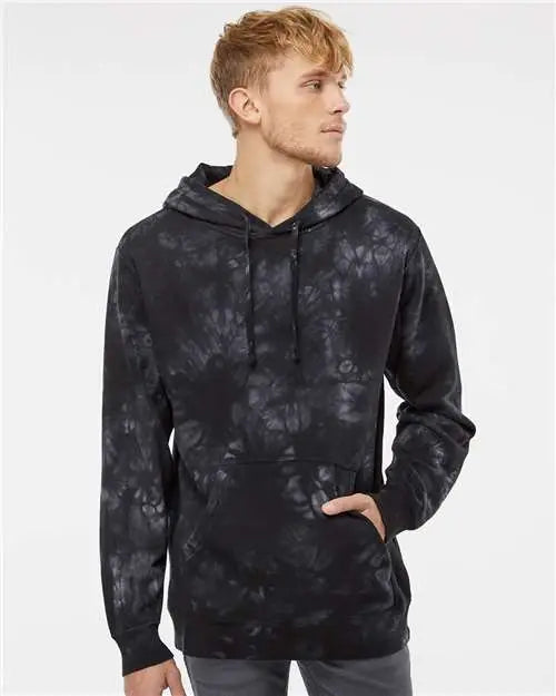 Independent Trading Co. Prm4500td Midweight Tie-dyed Hooded Sweatshirt - Tie Dye Black