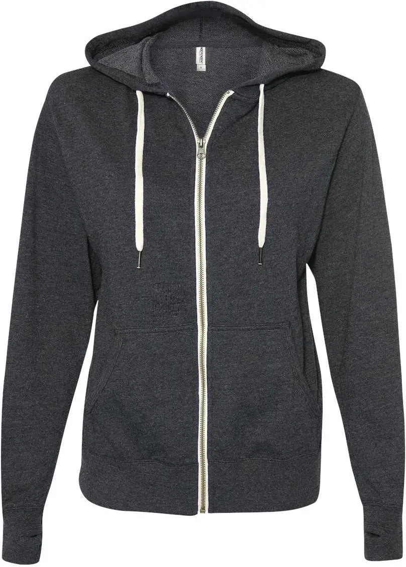 Independent Trading Co. Prm90htz Heathered French Terry Full-zip Hooded Sweatshirt - Charcoal Heather - Dark Gray / Xs