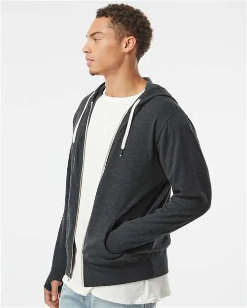 Independent Trading Co. Prm90htz Heathered French Terry Full-zip Hooded Sweatshirt - Charcoal Heather