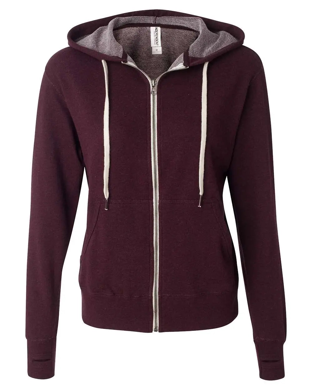 Independent Trading Co. Prm90htz Heathered French Terry Full-zip Hooded Sweatshirt - Burgundy Heather - Maroon / Xs