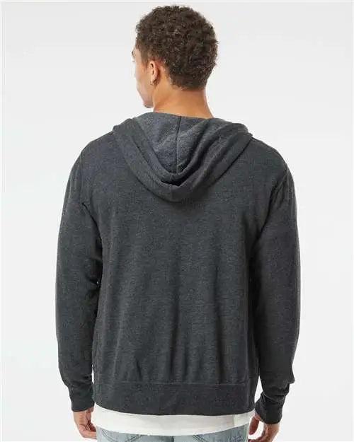 Independent Trading Co. Prm90htz Heathered French Terry Full-zip Hooded Sweatshirt - Charcoal Heather