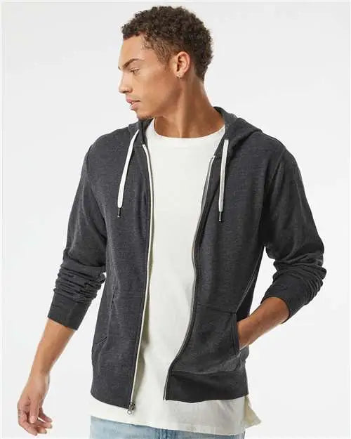 Independent Trading Co. Prm90htz Heathered French Terry Full-zip Hooded Sweatshirt - Charcoal Heather