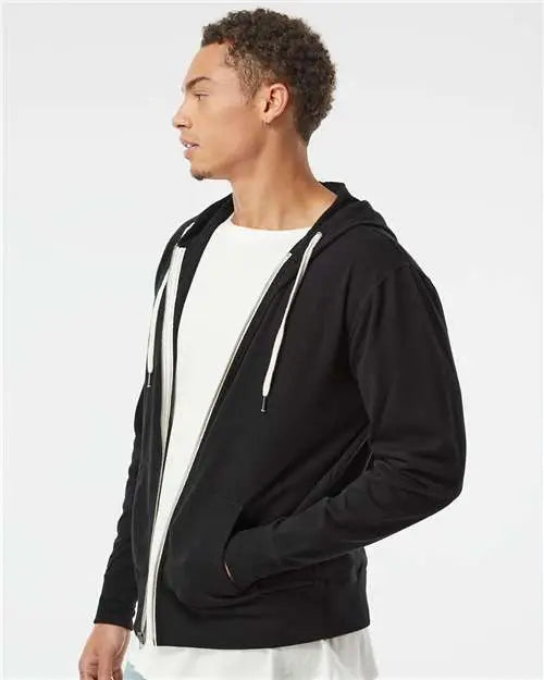 Independent Trading Co. Prm90htz Heathered French Terry Full-zip Hooded Sweatshirt - Black