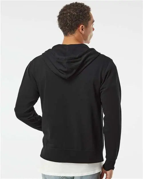 Independent Trading Co. Prm90htz Heathered French Terry Full-zip Hooded Sweatshirt - Black