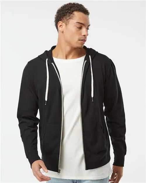 Independent Trading Co. Prm90htz Heathered French Terry Full-zip Hooded Sweatshirt - Black