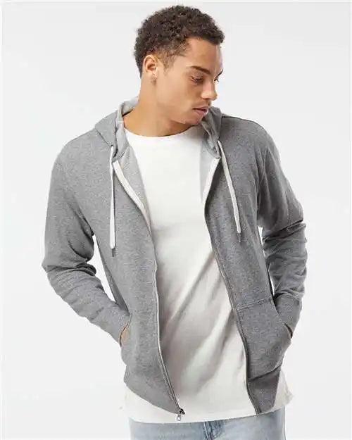 Independent Trading Co. Prm90htz Heathered French Terry Full-zip Hooded Sweatshirt - Salt Pepper