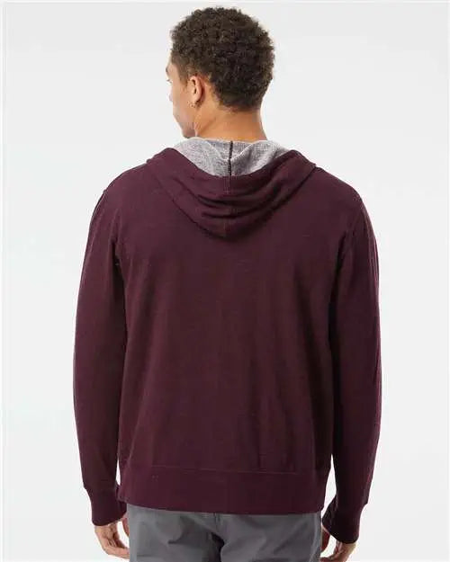 Independent Trading Co. Prm90htz Heathered French Terry Full-zip Hooded Sweatshirt - Burgundy Heather