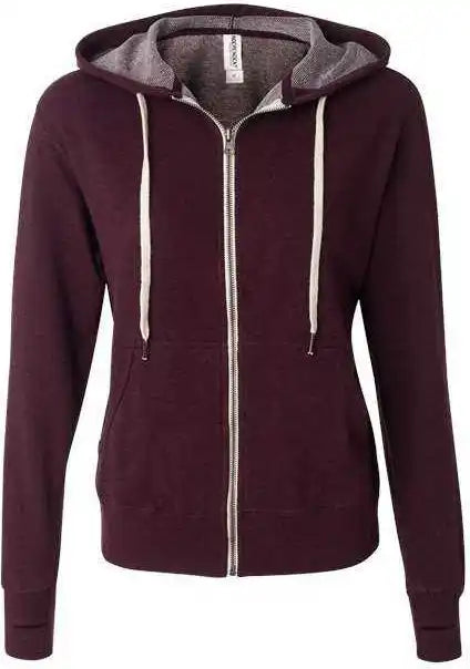 Independent Trading co Prm90htz Unisex Heathered French Terry Full-zip Hooded Sweatshirt - Burgundy Heather