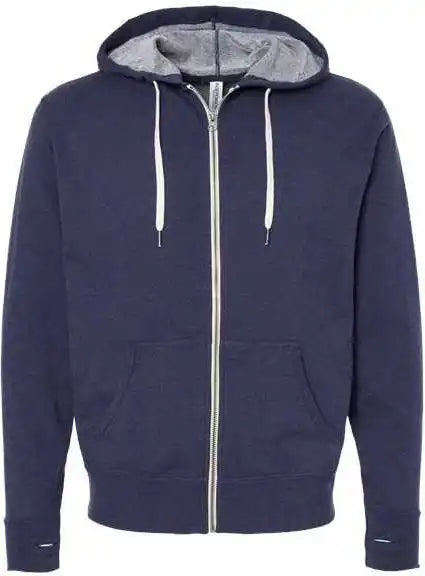 Independent Trading co Prm90htz Unisex Heathered French Terry Full Zip Hooded Sweatshirt Navy Heather