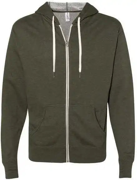 Independent Trading co Prm90htz Unisex Heathered French Terry Full Zip Hooded Sweatshirt Olive Heather