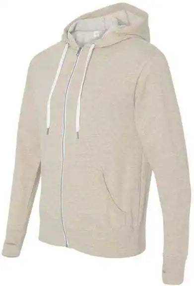 Independent Trading co Prm90htz Unisex Heathered French Terry Full-zip Hooded Sweatshirt - Oatmeal Heather