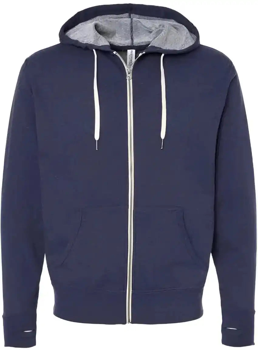 Independent Trading co Prm90htz Unisex Heathered French Terry Full Zip Hooded Sweatshirt Navy Heather