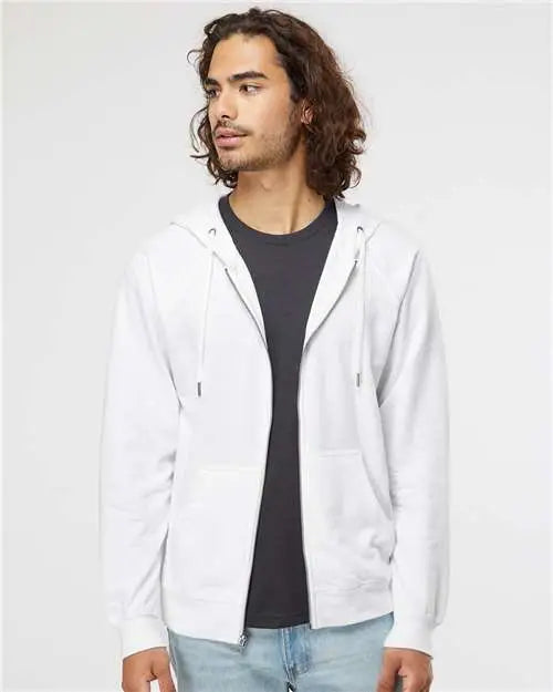 Independent Trading Co. Ss1000z Icon Lightweight Loopback Terry Full-zip Hooded Sweatshirt - White
