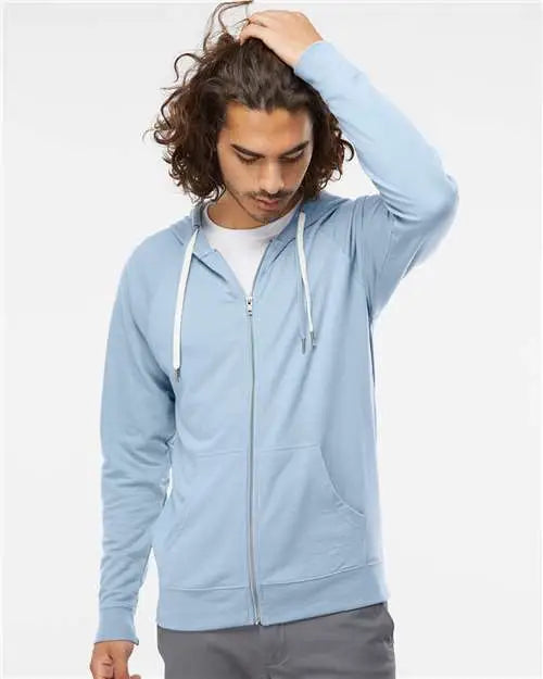 Independent Trading Co. Ss1000z Icon Lightweight Loopback Terry Full-zip Hooded Sweatshirt - Misty Blue