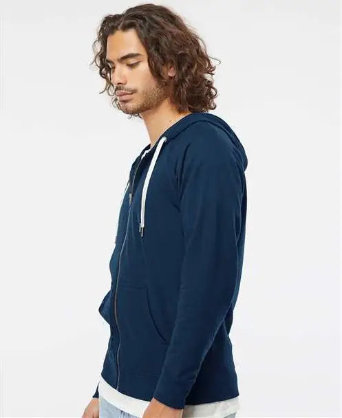 Independent Trading Co. Ss1000z Icon Lightweight Loopback Terry Full-zip Hooded Sweatshirt - Indigo