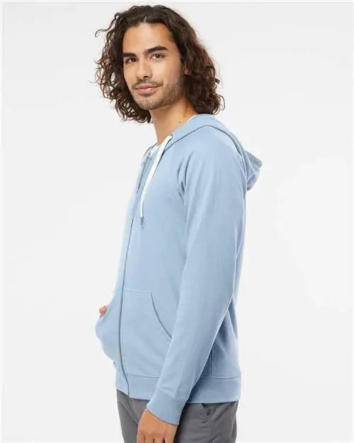 Independent Trading Co. Ss1000z Icon Lightweight Loopback Terry Full-zip Hooded Sweatshirt - Misty Blue
