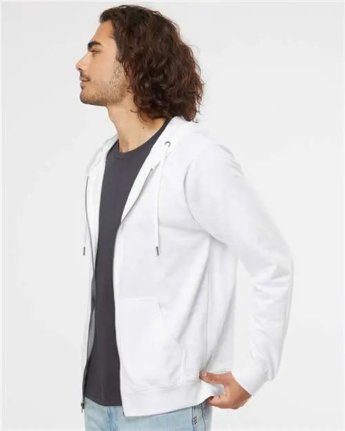 Independent Trading Co. Ss1000z Icon Lightweight Loopback Terry Full-zip Hooded Sweatshirt - White