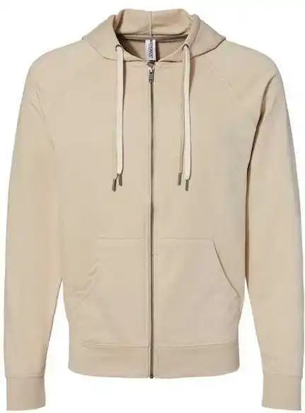 Independent Trading co Ss1000z Icon Unisex Lightweight Loopback Terry Full-zip Hooded Sweatshirt - Sand