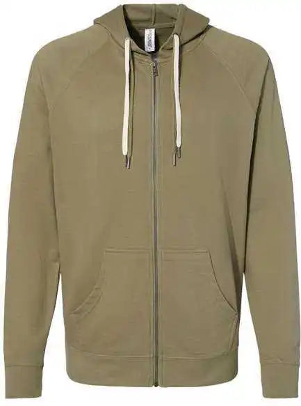 Independent Trading co Ss1000z Icon Unisex Lightweight Loopback Terry Full-zip Hooded Sweatshirt - Olive