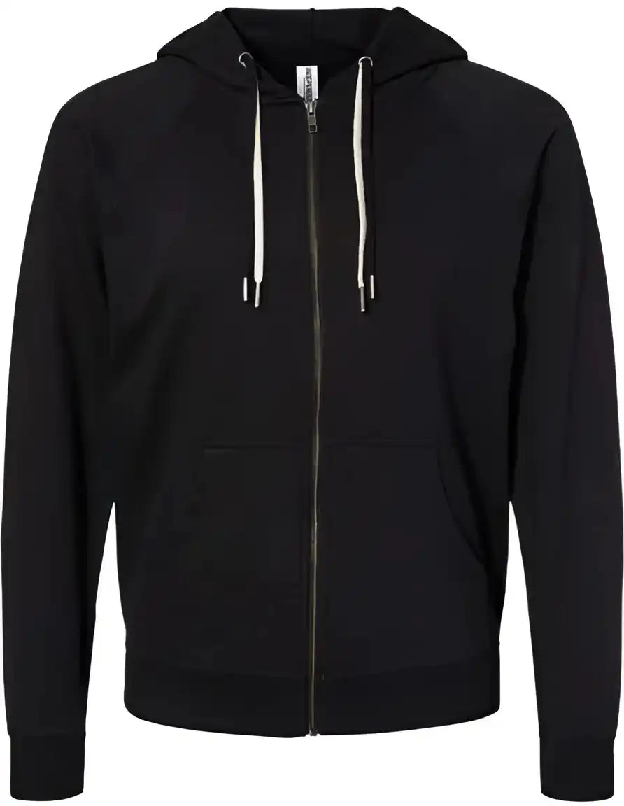 Independent Trading co Ss1000z Icon Unisex Lightweight Loopback Terry Full Zip Hooded Sweatshirt Black