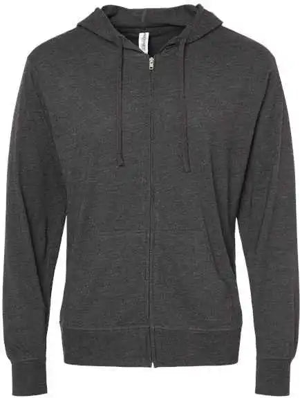 Independent Trading co Ss150jz Lightweight Jersey Full-zip Hooded T-shirt - Charcoal Heather