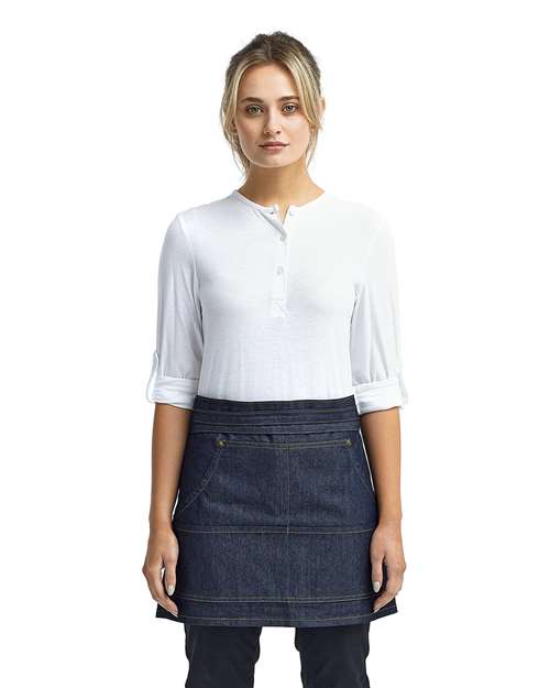 Front View of Indigo Denim Four-Pocket Jeans Stitch Denim Waist Apron - RP125