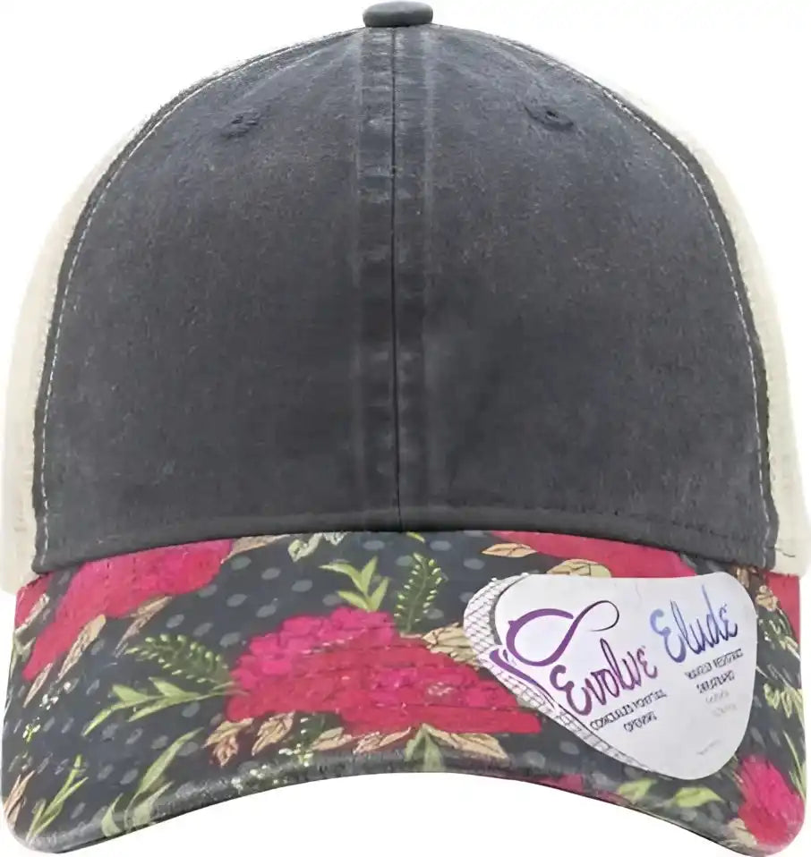 Infinity Her Janet Women’s Printed Visor with Mesh Back Cap Black Floral Khaki / one Size Fits Most