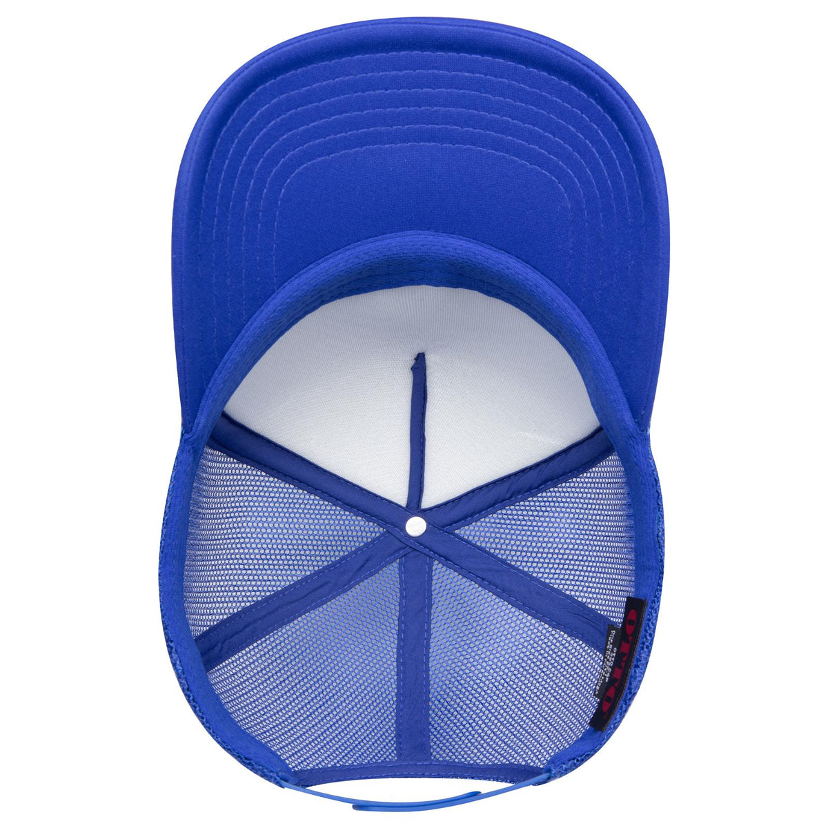 Inside View of 001 - Royal OTTO CAP 5 Panel High Crown Mesh Back Trucker Hat