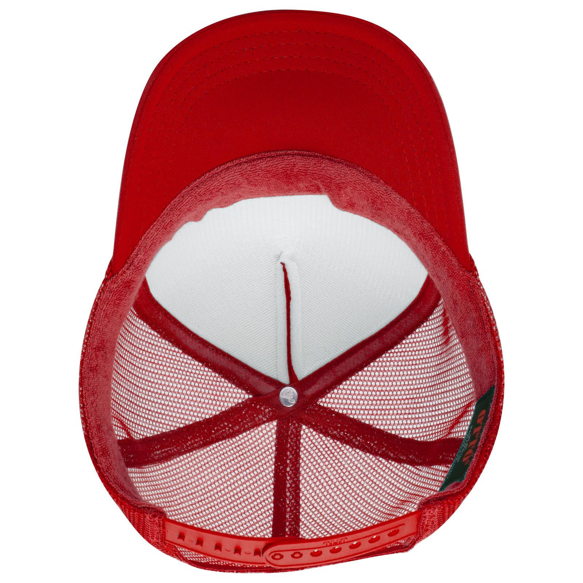 Inside View of 002 - Red OTTO CAP 5 Panel High Crown Mesh Back Trucker Hat