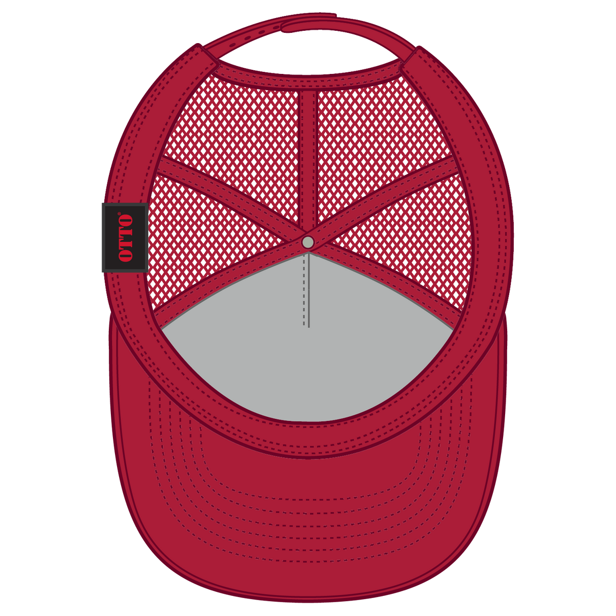 Inside View of 002 - Red OTTO CAP 5 Panel Low Profile Mesh Back Trucker Hat