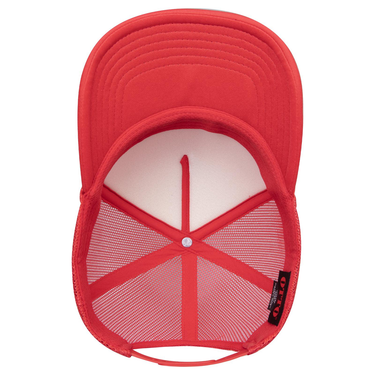 Inside View of 002 - Red OTTO CAP 5 Panel Low Profile Mesh Back Trucker Hat