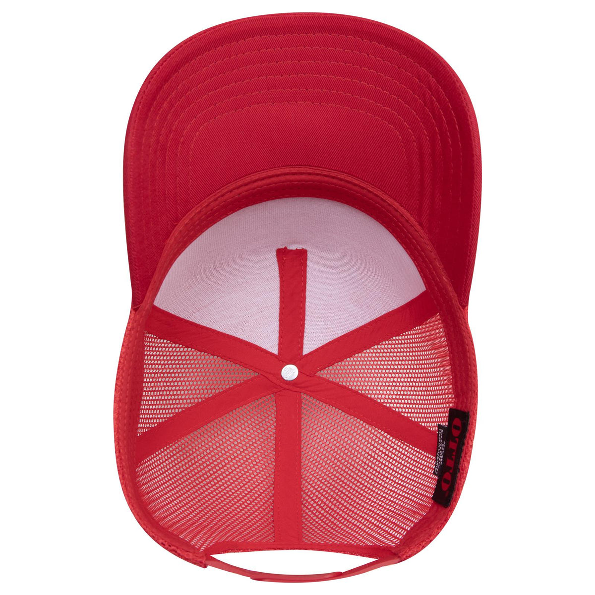 Inside View of 002 - Red OTTO CAP 5 Panel Mid Profile Mesh Back Trucker Hat