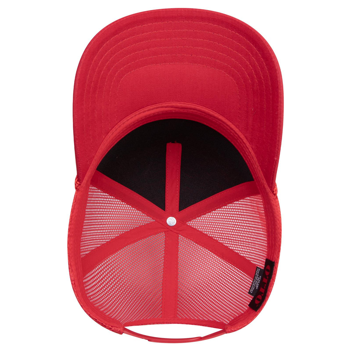 Inside View of 002 - Red OTTO CAP 5 Panel Mid Profile Mesh Back Trucker Hat