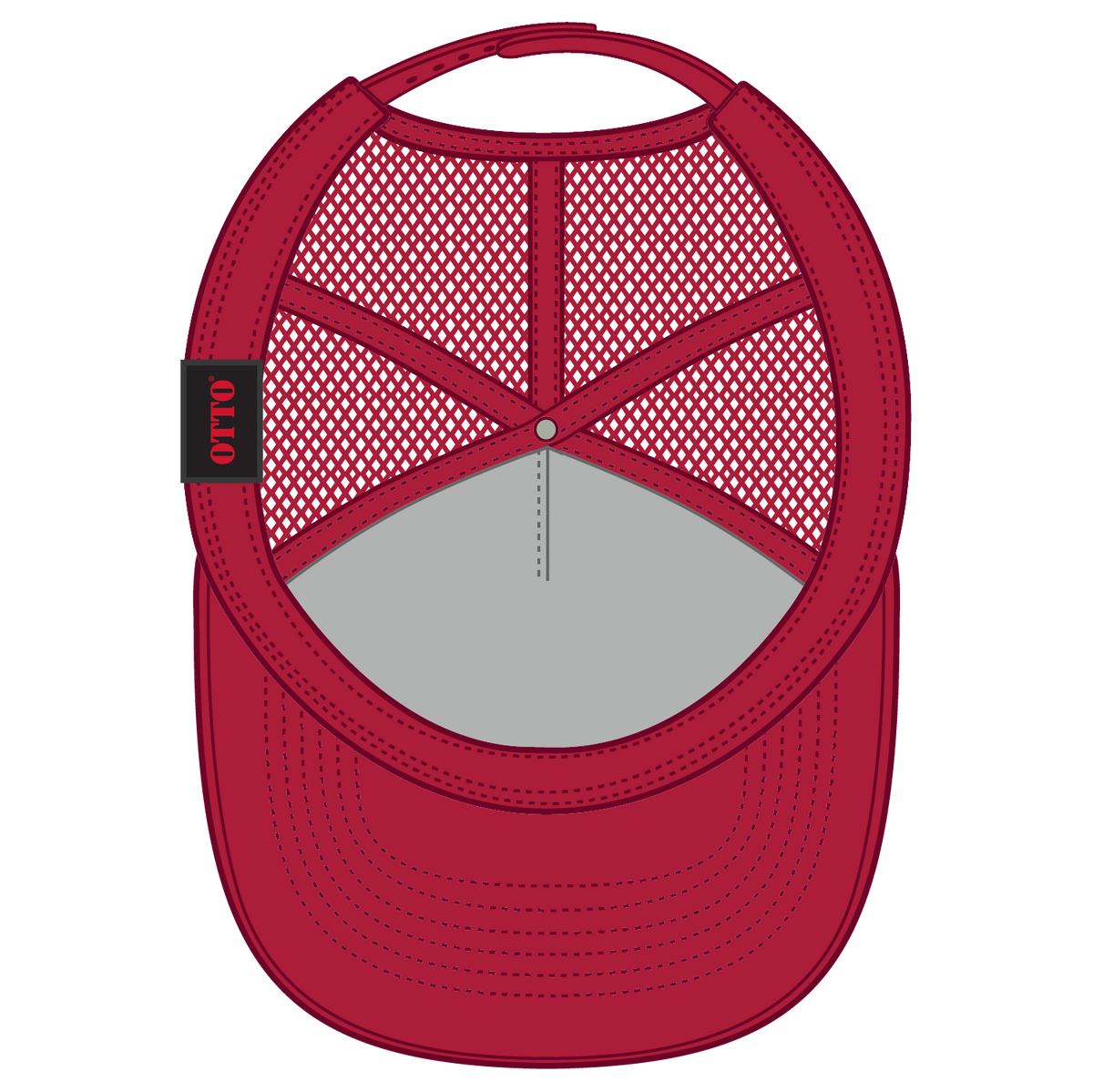 Inside View of 002 - Red OTTO CAP 5 Panel Pro Style Mesh Back Trucker Hat